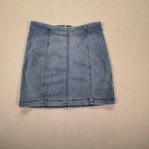 Free People Denim Mini Skirt Womens 10 Blue Fitted Panel Zipper Back Stretch